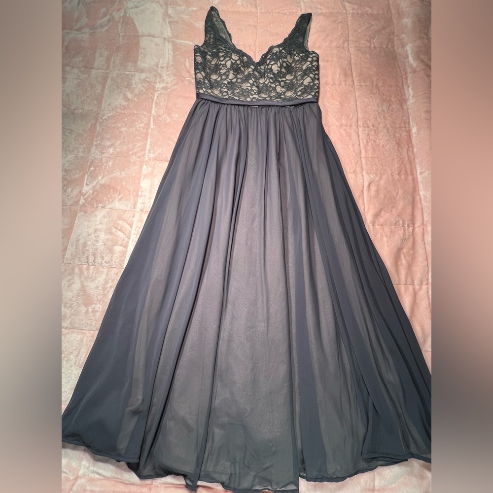 Mori Lee Blue and Cream Lace Dress